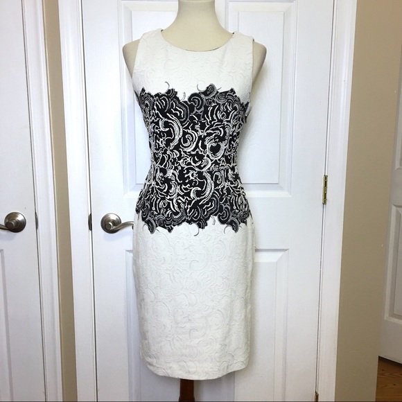 Joseph Ribkoff Dresses & Skirts - JOSEPH RIBKOFF White Black Jacquard Sheath Dress